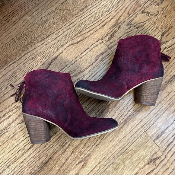 BP. | Trott Distressed Burgundy Suede Booties Size 8.5 - Picture 2 of 13